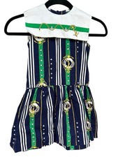 Vintage 90s Girls Nautical Sailor Cruise Dress 4 Years Unique AOP USA Made Navy