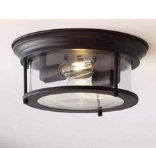 JONATHAN Y Lauren Oil Rubbed Bronze 13.25 in. Metal/Glass LED Flushmount