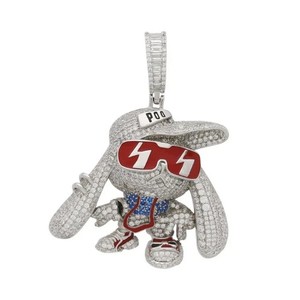 Authentic 3.20Ct Round Cut Real Moissanite Bunny Rabbit Pendant 14K White Gold Plated