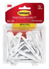 Utility Hooks, 24 Pack with 28 Adhesive Strips, Damage-Free Hanging, Holds 1 lb 0.83 per strip