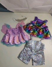 Build A Bear Princess Clothes Reverse Sequin  Butterfly Dress, Jumpsuit, Tiara