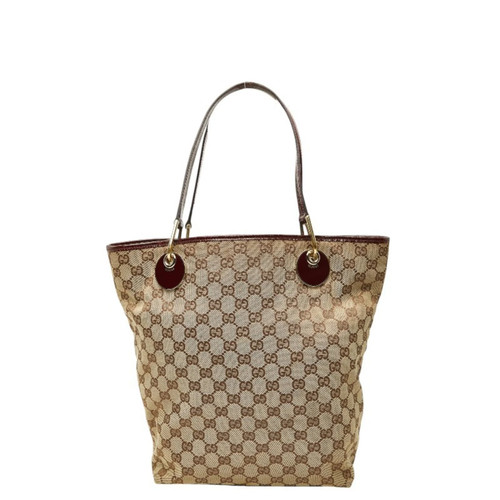 Gucci GG Canvas Tote Bag Handbag 120836 Brown Red Leather Women's GUCCI GZl1iymp