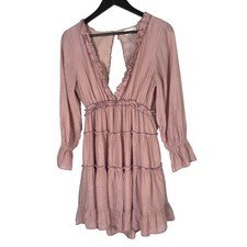 Stolen Hearts Women Pink Ruffle Mini Dress M Boho Cottagecore Romantic Festival