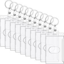10 Pack Keychain Card Holder Plastic Heavy Duty Badge Holder Vertical Clear ID C