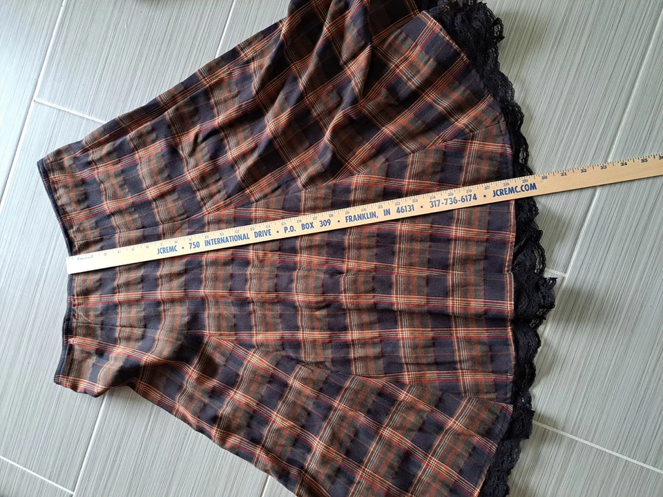 Falda a Cuadros De Colección Mediana Marrón Oscuro Academia Preppy Para Mujer Borde de Encaje Foto 4 de 4
