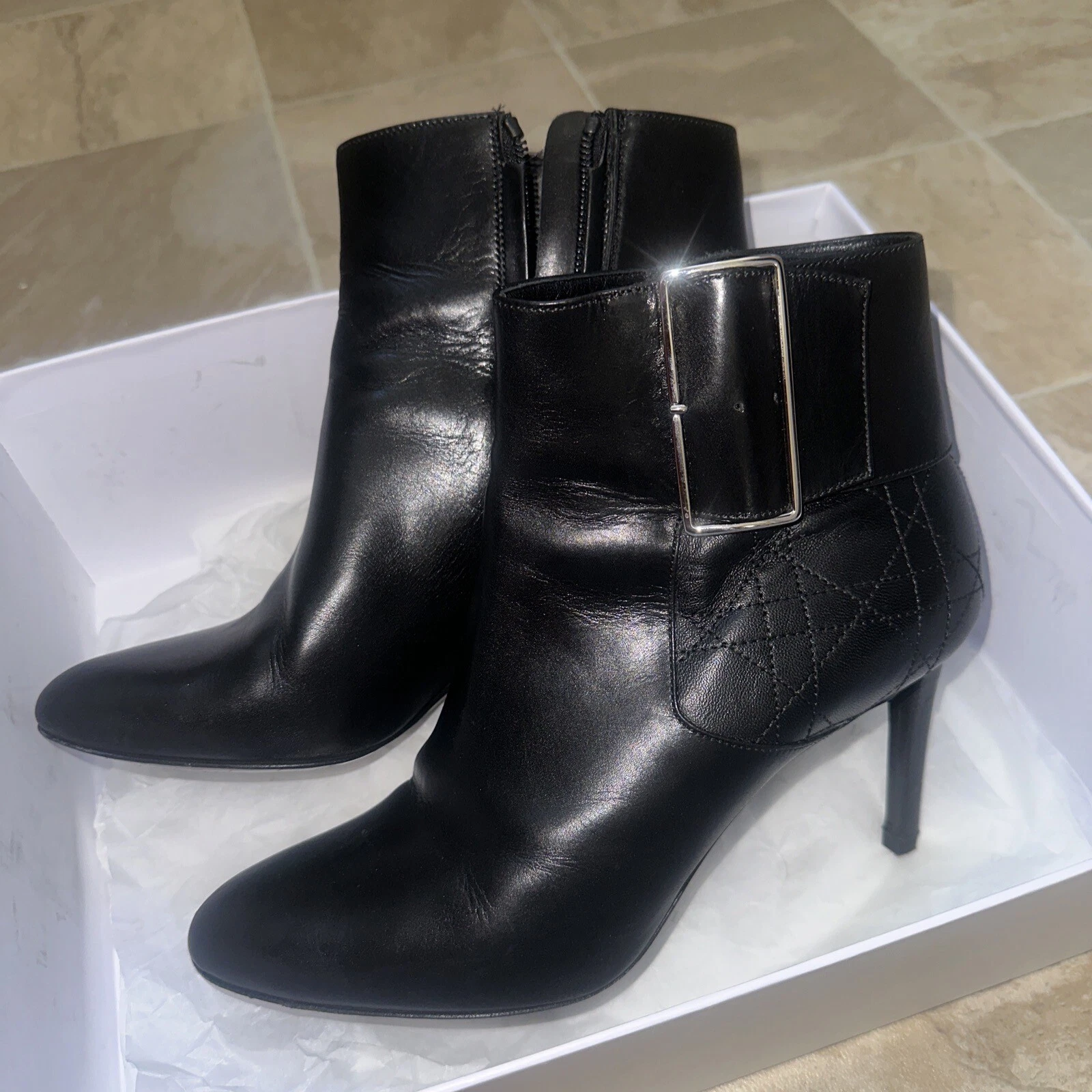 Dior Graphic cheville botte basse 8cm chaussures femmes cuir noir 38,5 fermeture éclair RP
