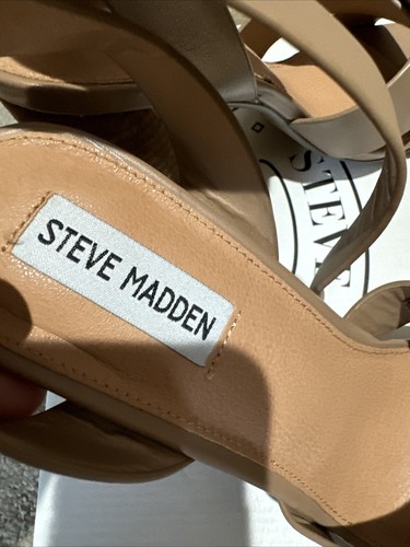 Sandali Steve Madden in pelle con tacco a blocco incrociato Wendel marrone/nudo. Tg. 10 nuovi con scatola! - Foto 8 di 13