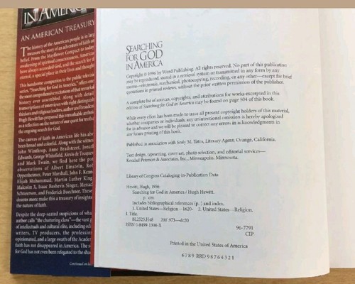 HUGH HEWITT: Searching for God in America (1996, HB) Spiritual Birth in America - Picture 5 of 6