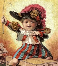 1880s James Pyle's Pearline Soap Victorian Trade Card Boy Tricorn Hat Horse