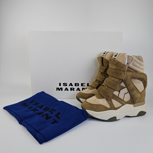 ISABEL MARANT Balskee $770 Toffee/Taupe Suede And Leather Wedge Sneakers New - 第 2/10 張圖片