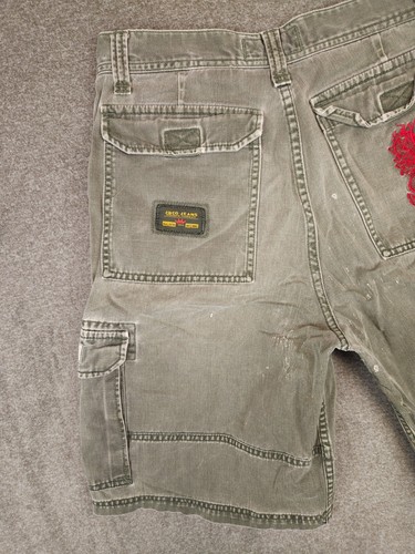JNCO JEANS Herren grün abgenutzt Cargo Shorts Etikett Größe 20 Maße 30x10 - Bild 14 von 18