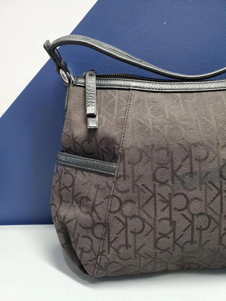 Calvin Klein Hobo Bag Womens Black Canvas Shoulder Strap Silver Hardware - Image 3 of 4