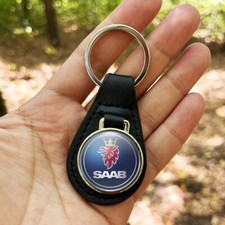 Saab Leather Key Ring Dome Round Epoxy Emblem Key Fob Gift Keychain Saab Leather Key Ring Dome Round Epoxy Emblem Key Fob Gift Keychain
