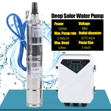 3" DC Solar Water Pump 48V 500W Submersible Deep Bore Well Pump +MPPT Controller