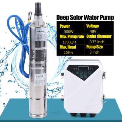 3'' Solar Water Pump 48V 500W Submersible Bore Deep Well Controller Kit MPPT