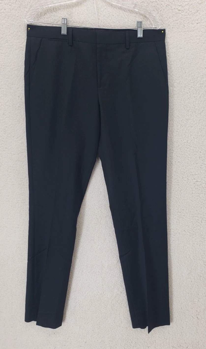 Express Men Pants 32/34 Black Wool Blend Straight Leg Classic Fit Dress Pants