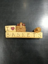 Suzi Skoglund I Love Baskets Heart Blocks Resin Vintage Shelf Sitter figurine