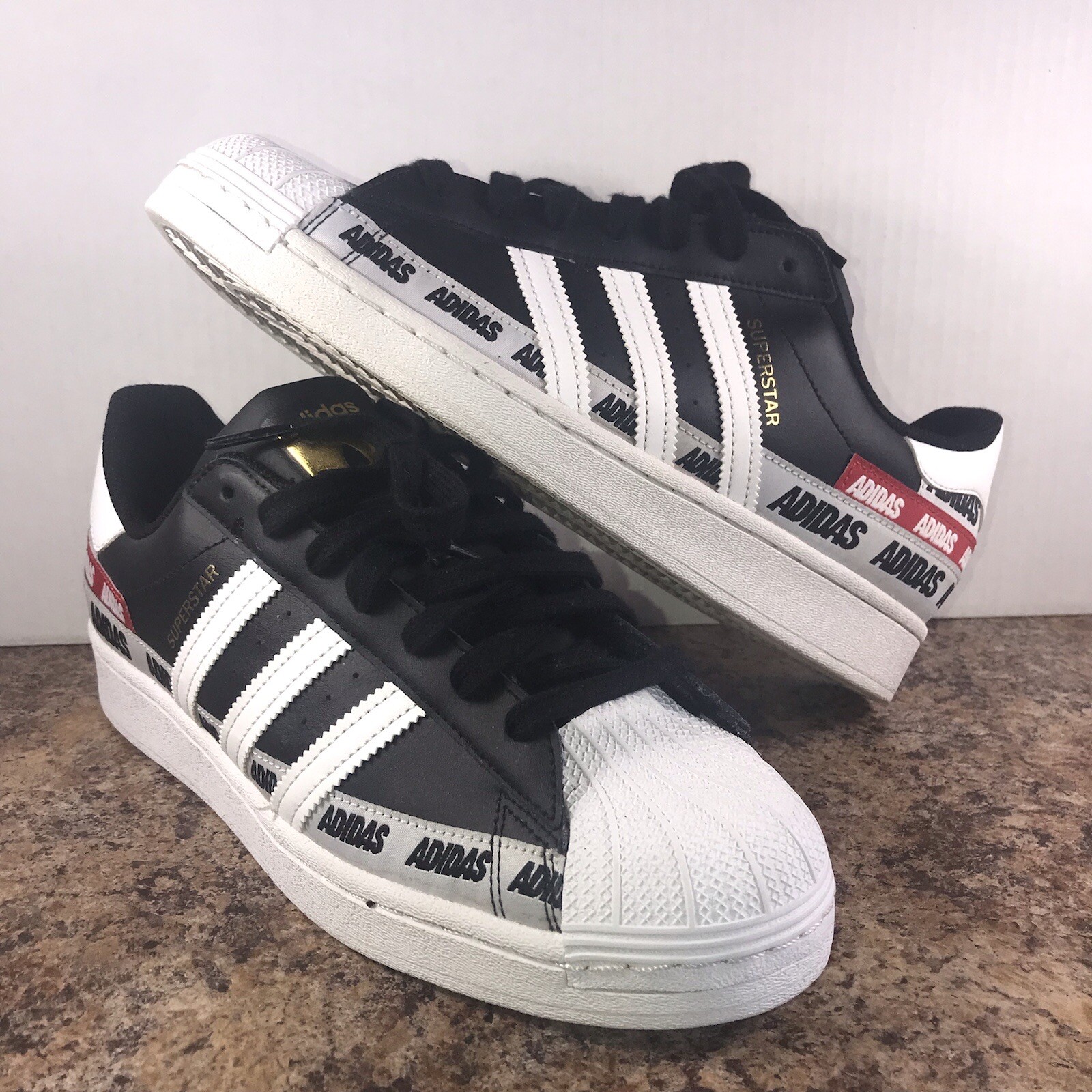 Adidas Superstar Men's Sneakers Gumshoes (FX5559) Black White Red | eBay