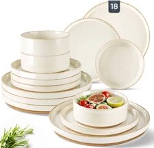 Ceramic Dinnerware Sets for 6, 18 Pieces Handpainted Plates and Bowls Set with R