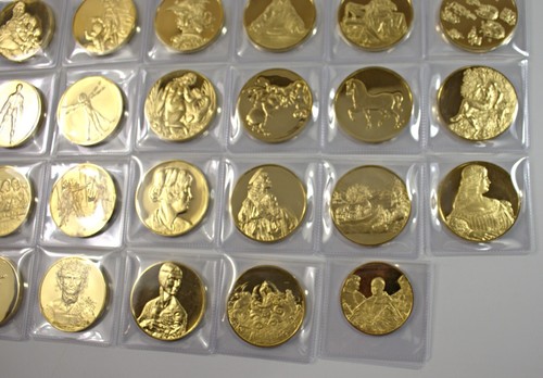 Juego de 46 monedas Franklin Mint Leonardo Da Vinci medallas plateadas chapadas en oro - Imagen 9 de 19