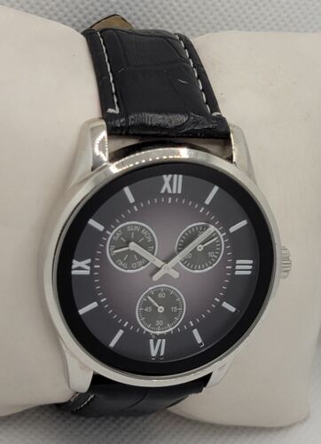 Mens Allude Silver Tone Black Dial Day Date Small Seconds Hand Analog Watch K1 - Picture 3 of 9