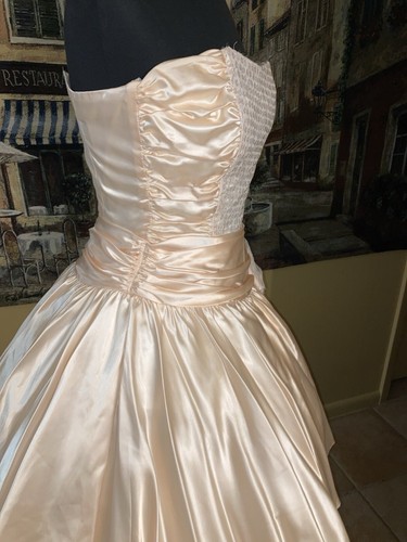 Zum Zum Vintage 80’s Formal Prom Gown Pink Satin Asymmetrical Lace Trim Strapless S - Bild 4 von 10