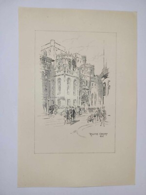Antike Bleistiftzeichnung Druck 1928 Manchester Skizze Rylands Bibliothek