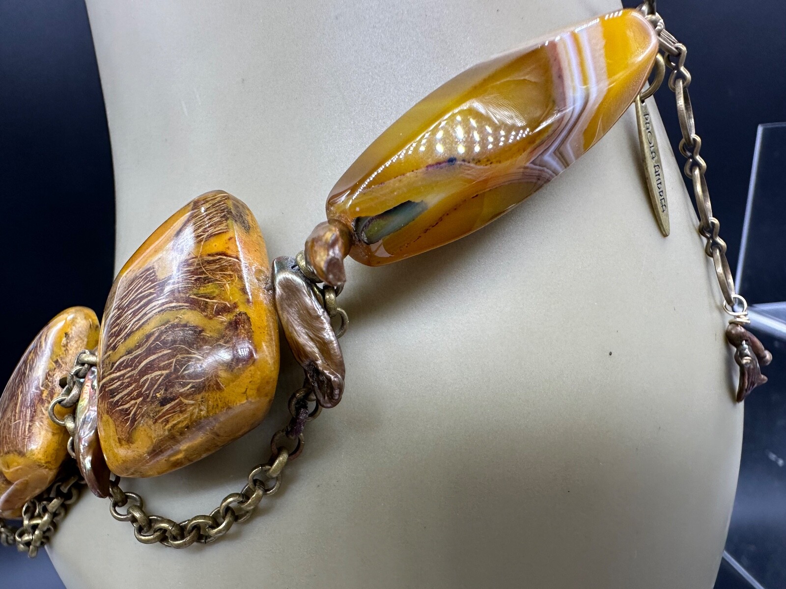 STATEMENT CHAIN SHELL AGATE RESIN MULTI BEAD FALL… - image 3