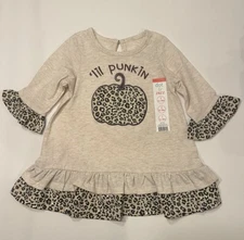 NWT Toddler Girls 12-18m Dot & Zazz Lil’ PUMPKIN Leopard Print Tan Shirt 12m-18m
