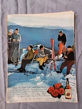 1962 VTG Original Magazine Ad Four Roses Whiskey Enjoy Cool Life SKIING
