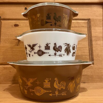 Vintage 1962 Pyrex Early American 6 Piece Casserole Set 22kt Gold
