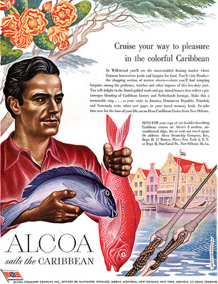 Boris Artzybasheff ALCOA Willemstad Curacao PINK & PURPLE FISH Caribbean 1949 Ad