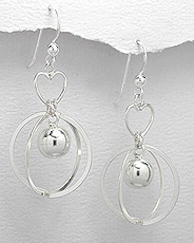 Solid Sterling Silver Heart Caged Bead Ball Dangle Earrings  New Beautiful Silver Ball Heart Drop Earrings main image 0