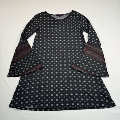 LOL Always Long Sleeve Knee Length Casual Dress Womens Size M Black Bell Sleeve