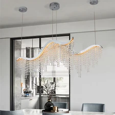Luxury Crystal Wave Rain drop Chandelier Light Pendant Ceiling LED Lamp Fixture