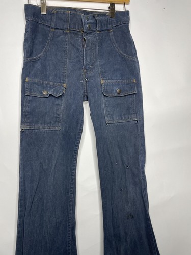 Levis Denim Jeans Vintage 1970's Safari Bush Pocket Bellbottom Orange Tab Sz 28 - Picture 3 of 24