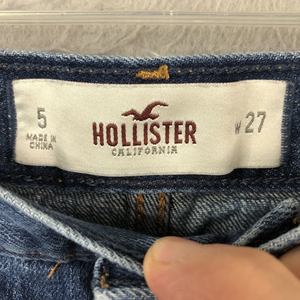 Hollister Shorts Juniors 5 Blue Denim Jean Cut Off Micro Y2K Logo Distressed - Image 3 of 4