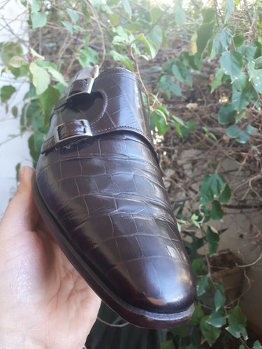 Scarpe da uomo Billionaire marroni in vero alligatore doppio cinturino monaco EU 40 UK 6 US 7 - Foto 4 di 11