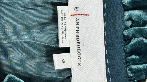 By Anthropologie Womens XS Velvet Shirt Green Whimsical Ruffle Blouse Western - Picture 7 of 17
