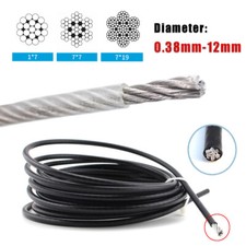 304 Stainless Steel Wire Rope PVC Clear/Black Plastic Coated Cable Dia 0.38-12mm