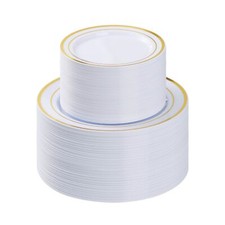 200PCS Gold Plastic Plate, Disposable Party Plates with 100 Dinner Plates and...