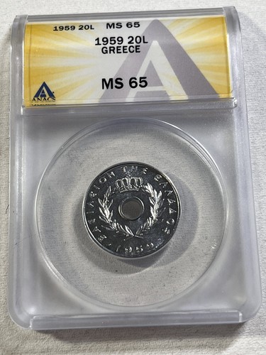1959 Greece 20 Lepta Graded MS 65 by ANACS - Picture 2 of 4