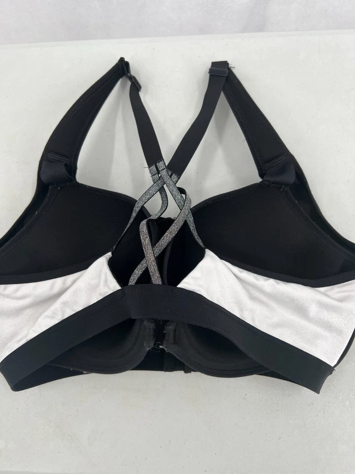 Victorias Secret Knockout Sports Bra Size 36D Black White Zip Front Closure - Image 2 of 4