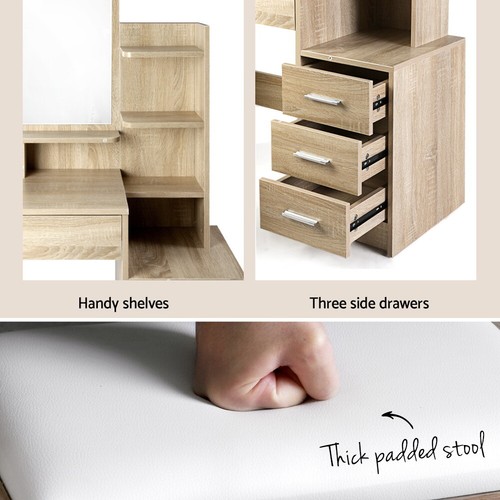 Dressing Table Mirror Stool Set Makeup Organizer shelves 4 Lockable Drawer Desk - Picture 3 of 7