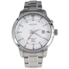 Seiko SUN029P1 Kinetic GMT Steel Stainless Men's Watch Sportura 100m SUN029 New 