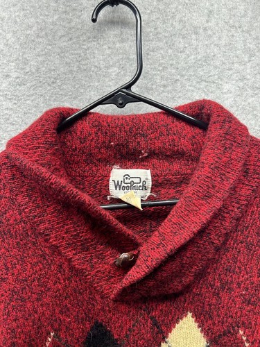 Vintage Woolrich Wool Sweater Mens Size Medium M Pullover Knit Argyle Red - Picture 4 of 15