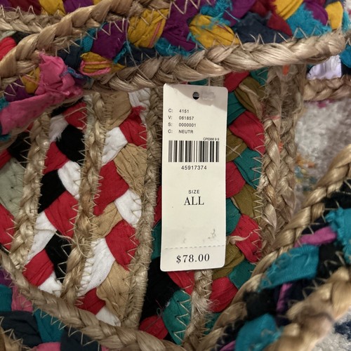 Anthropologie Straw Jute Cotton Multicolor Boho Hippie Shoulder Bag Beach Tote - Picture 6 of 16