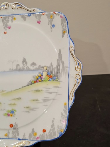 Antique Star Paragon Hand Painted Gainsborough 9 1/2" Tab Handled Cake Plate - Picture 4 of 14