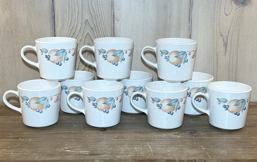 Set of 10 Corelle Corning USA Abundance Fruit Coffee Cups Mugs Peaches