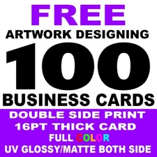 100 Business Cards Full Color 2 Side Printing UV Coated-Free Design